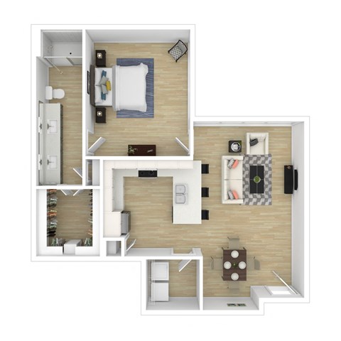 Floor plan for 1 bed, 1 bath, 934 sqft
